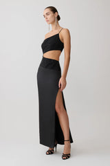 Athena One Shoulder Diamante Maxi Dress - Black