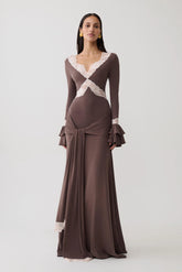 Electra Slinky Lace Maxi Dress - Chocolate/Ballet Pink
