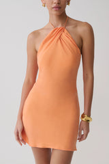 Maggie Cupro Halter Mini Dress - Orange