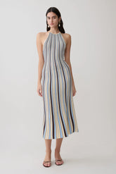 Dalani Halterneck Knit Midi Dress - Blue/Chocolate