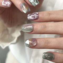 Elegant Geometric, Ocean Wave Cat Eye Press On Nails