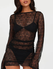 ALAYNA THREE PIECE MINI DRESS - BLACK : BLACK LACE