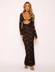 CHRISTY LACE L/S MAXI DRESS - BLACK : LACE