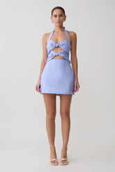 Ella Bow Detail Halter Mini Dress - Periwinkle Blue