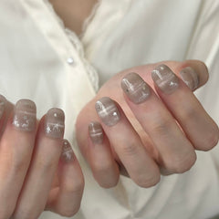 Hojicha Sweater-Knit Cat Eye Press On Nails