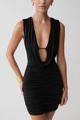 Scarlet Slinky Cowl Mini Dress - Black