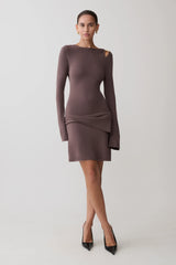 Cresida Knit Long Sleeve Mini Dress With Hardware - Peppercorn