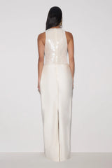 Addison Sequin & Satin Maxi Dress - White