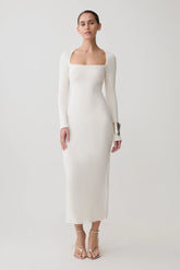 Freja Long Sleeve Midi Dress - White