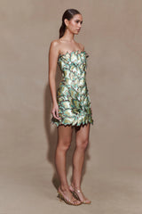 Juniper Hand Embroidered Floral Mini Dress - Gold/Teal