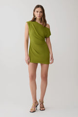 Hannah Asymmetric Neckline Mini Dress - Olive