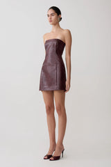 Anouk Faux Leather Strapless Mini Dress - Merlot