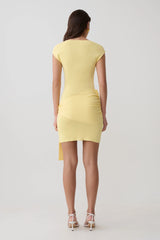 Freida Knit Mini Dress With Sash - Lemon