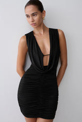 Scarlet Slinky Cowl Mini Dress - Black