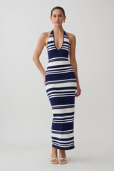 Brienne Stripe Midi Dress - Navy/Ivory