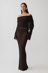 Marisol Off Shoulder Boucle Maxi Dress - Dark Chocolate