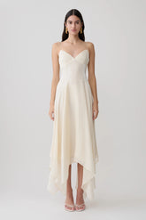 Naomi Satin Asymmetric Hem Maxi Dress - Ivory