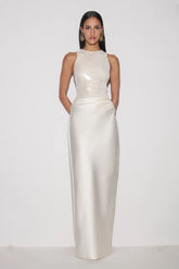 Addison Sequin & Satin Maxi Dress - White