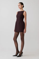 Hallie Boat Neck Mini Dress - Plum Pinstripe