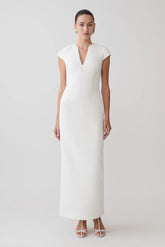 Briella V Neck Suiting Maxi Dress - Ivory