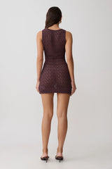 Cherly Knit Crochet Mini Dress - Chocolate