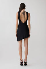 Kaylee Cowl Back Asymmetric Mini Dress - Black