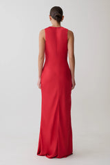 Esme Plunge Satin Maxi Dress - Red