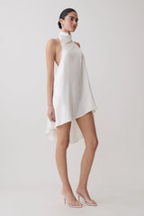 Sydney Asymmetrical Satin Halter Mini Dress - Ivory