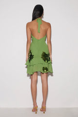 Aaliyah Sequin & Chiffon Mini Dress - Green
