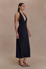 Genie Slinky Halter Midi Dress - Black