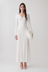 Tanya Buttoned Long Sleeve Maxi Dress - White