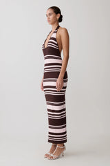 Brienne Stripe Midi Dress - Pink/Chocolate