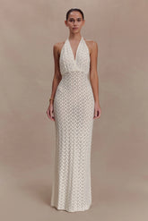 Deeliah Halterneck Crochet Maxi Dress - Ivory
