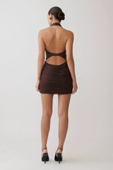 Anari Gathered Scuba Mini Dress - Dark Chocolate