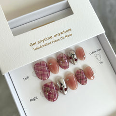 Gingham Cherry Fizz Press On Nails
