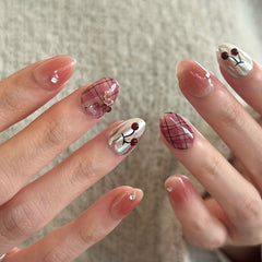 Gingham Cherry Fizz Press On Nails