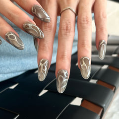 Metallic Gray Crystal Press On Nails
