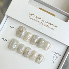 【Metal】White Michelia Press On Nails