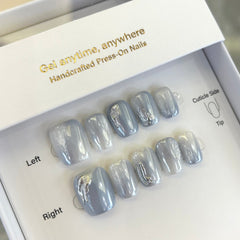 Morandi Blue Marble Press On Nails