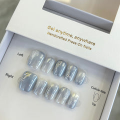 Morandi Blue Marble Press On Nails