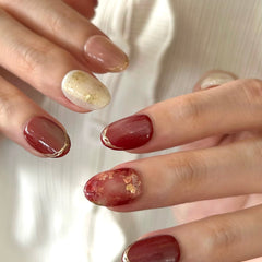 Gilded Red Rose Press On Nails