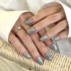 Minimalist Gray-Blue Cat Eye with Diamonds Press On Nails