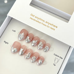 Liquid Silver, Flowing Metal Press On Nails