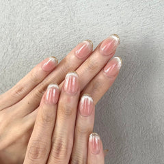 Korean Peach Blush with Shimmer Gold Line Press On Nails