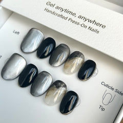 Ink Wash Marble, Black and White Cat Eye Press On Nails