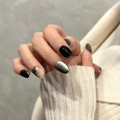 Ink Wash Marble, Black and White Cat Eye Press On Nails