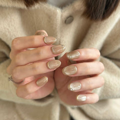 Milky Cat Eye with French Tips Press On Nails