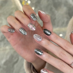 Mirror Metallic Line Press On Nails