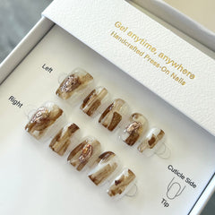 Golden Amber Autumn Marble Press On Nails