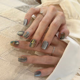 Geometric Cat Eye, Peacock Blue Press On Nails
